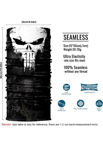 040713 Şakacı Stili 3D Punisher Boyun Körüğü Bisiklet Bandana Tübüler Eşarp Venom Scaldacollo Motosiklet Yüz Maskesi Cuello Buff Biker Yarım Maske Ordu Erkekler (Yurt Dışından) indirimleri