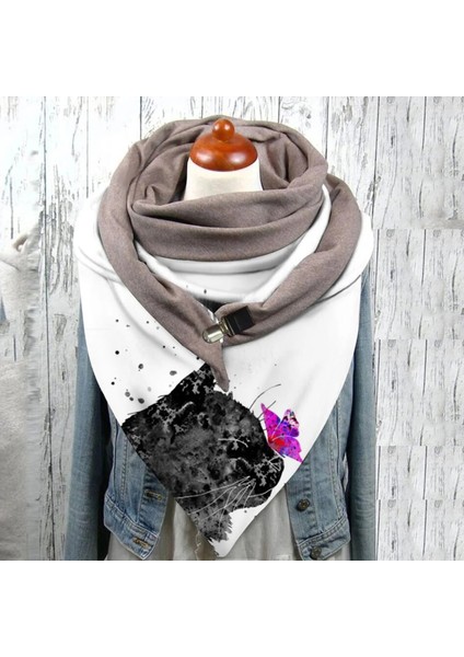 No.33 Tarzı Evrensel Sonbahar Kış Sıcak Rüzgar Geçirmez Kedi Baskılar Çift Katmanlı Toka Eşarp Yeni Tasarımcı Kadın Modası Bufanda (Yurt Dışından)