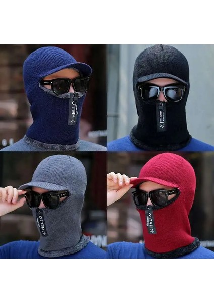 Mavi Bir Stil Bandana Eşarp Bandana Şapka Sonbahar ve Kış Binme Sıcak Yün Kap Erkek Fermuar Örgü Kap Yastıklı Kazak Kap Eşarp Maskesi (Yurt Dışından)