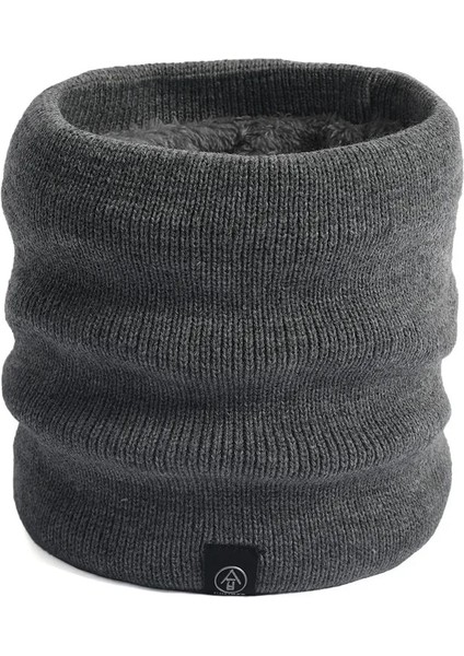 Koyu Gri Tarzı Unisex Winter Men Women Warm Knitted Ring Scarves Thick Elastic Knit Mufflers Children Neck Warmer Plush Polyester Scarf (Yurt Dışından)