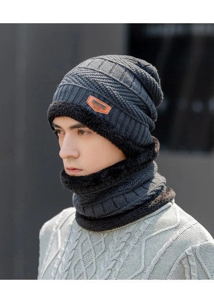 Cap-Black Style Tek Boyut Winter Beanie Hat For Men Fleece Scarf Women Knitted Hat Warm Cap Thick Wool Neck Warmer Scarf Balaclava Mask Skullies Beanies (Yurt Dışından) indirimleri