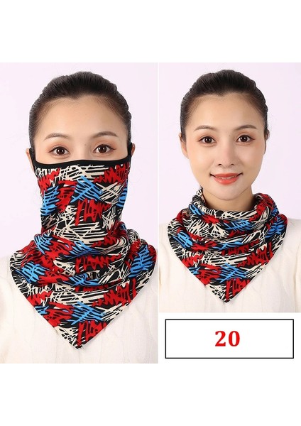 No.20 Tarzı Pamuklu Kadın Maskesi Eşarp Yüz Mascarillas Sarar Çiçek Baskı Bayan Sıcak Boyun Atkıları Fular Bandana Yeniden Kullanılabilir Açık Sürme Maskeleri (Yurt Dışından)