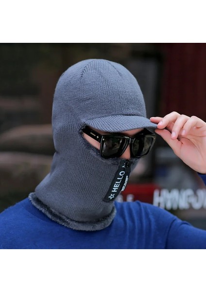 C Siyah Stil Bandana Eşarp Bandana Şapka Sonbahar ve Kış Binme Sıcak Yün Kap Erkek Fermuar Örgü Kap Yastıklı Kazak Kap Eşarp Maskesi (Yurt Dışından)