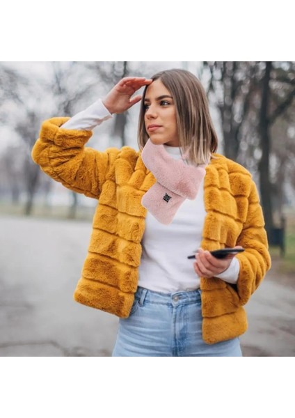 Gri Tarzı Imitation Rabbit Fur Winter Warm Heating Scarf USB Rechargeable Cervical Collar Anti-Leakage Design Can Be Washed Directly #hy (Yurt Dışından) indirimleri