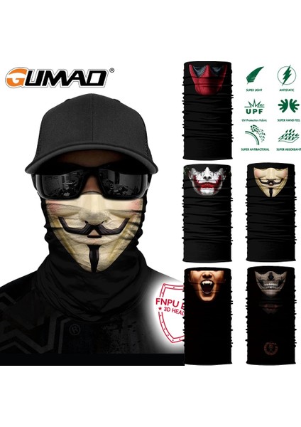 HR040712 Stili Yarım Maske Joker Baskılı Bandana Tüp Eşarp Boyun Isıtıcı Körüğü Yürüyüş Kayak Bisiklet Cadılar Bayramı Partisi Yüz Kapağı Erkekler Wome Yeni (Yurt Dışından) modelleri