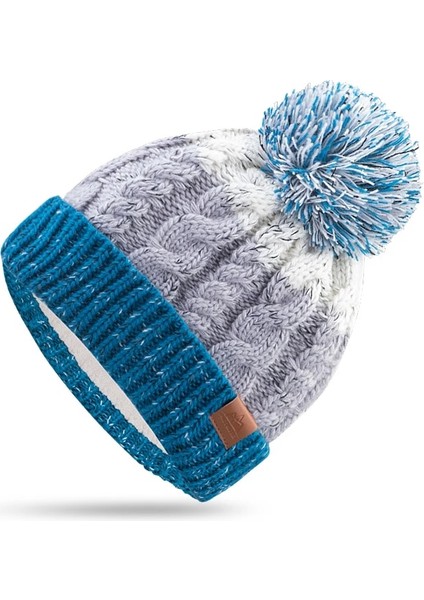 Mavi Şapka Stili Çocuklar Aonjıe M28 Yetişkin Çocuk Çocuk Kalın Kablo Kış Polar Astarlı Örme Şapka Kelepçeli Bere Kafatası Kap Daire Döngü Eşarp Kayak Için (Yurt Dışından)
