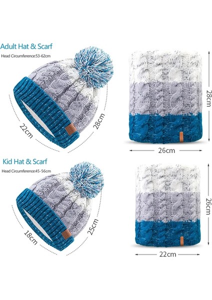Mavi Şapka Stili Çocuklar Aonjıe M28 Yetişkin Çocuk Çocuk Kalın Kablo Kış Polar Astarlı Örme Şapka Kelepçeli Bere Kafatası Kap Daire Döngü Eşarp Kayak Için (Yurt Dışından) fırsatları