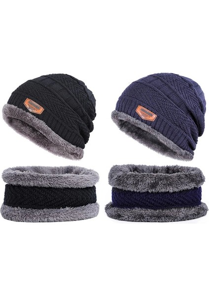 Cap And Scarf-Black Style Kışlık Şapkalar Erkek Şapka Örme Sıcak Balaclava Outdoor Bere Eşarp Seti (Yurt Dışından) modelleri