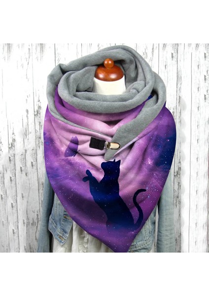 37 Numara Evrensel Sonbahar Kış Sıcak Rüzgar Geçirmez Kedi Baskılar Çift Katmanlı Toka Eşarp Yeni Tasarımcı Kadın Modası Bufanda (Yurt Dışından)