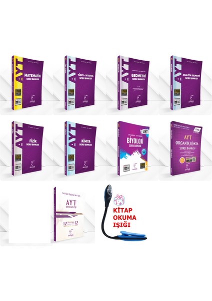 AYT Sayısal Tüm Dersler Soru Bankası Süper Set - 12'li Deneme - Kitap Okuma Işığı