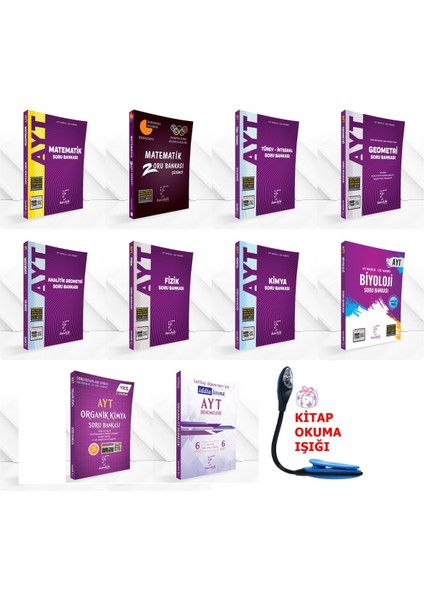AYT Sayısal Tüm Dersler Soru Bankası Kazandıran Süper Set - 6'lı Deneme - Kitap Okuma Işığı