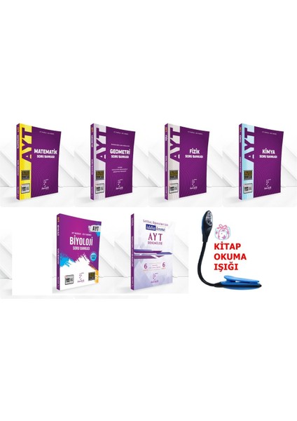 AYT Sayısal Tüm Dersler Soru Bankası Süper-Muhteşem Set - 6'lı Deneme - Kitap Okuma Işığı