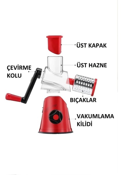 3 Bıçaklı Kollu Sebze Doğrayıcı Dilimleyici Mutfak Tambur Peynir