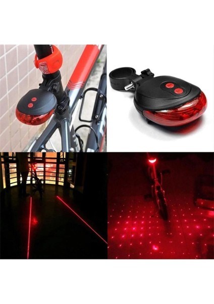 Bisiklet Arka Stop Lambası Lazer Güvenlik Şeritli LED Işık (Pil Dahil)