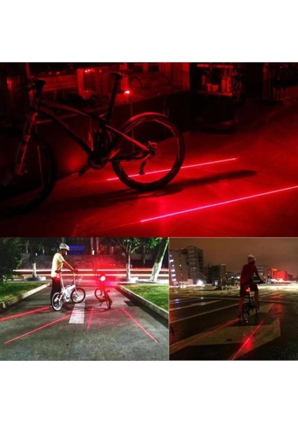 Bisiklet Arka Stop Lambası Lazer Güvenlik Şeritli LED Işık (Pil Dahil) fiyatları