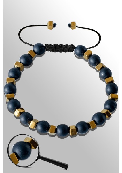 Gold Falezli 6 mm Doğal Şungit ( Shungite ) Taşı Ayarlamalı Bileklik
