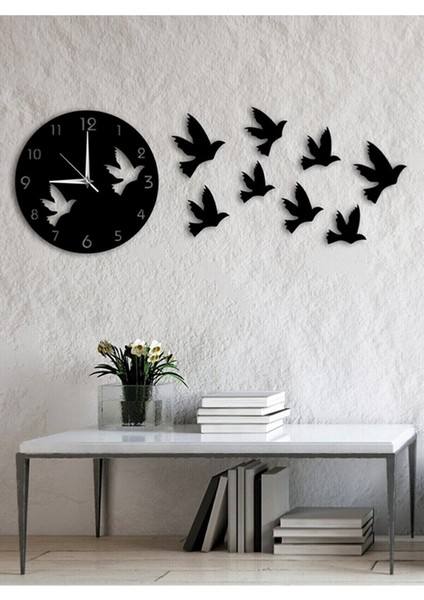Modern kuş tasarımlı ahşap dekoratif duvar süsü 40x40 cm, siyah renk