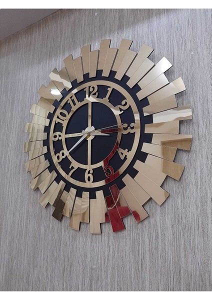 Şık Kabartmalı Modern Altın Sarısı Duvar Saati 40x40 cm indirimleri
