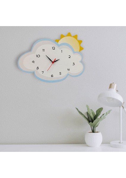 Tekno Trust Bulut Arkasında Güneş Dekoratif Çocuk Odası Duvar Saati