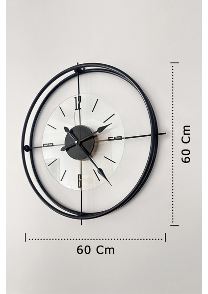 Siyah Deluxe Şeffaf Cam Iskandinav 60 cm Modern Duvar Saati