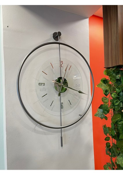 Mat gri şeffaf büyük göbek duvar saati, modern stil, 60x80 cm, şık tasarım