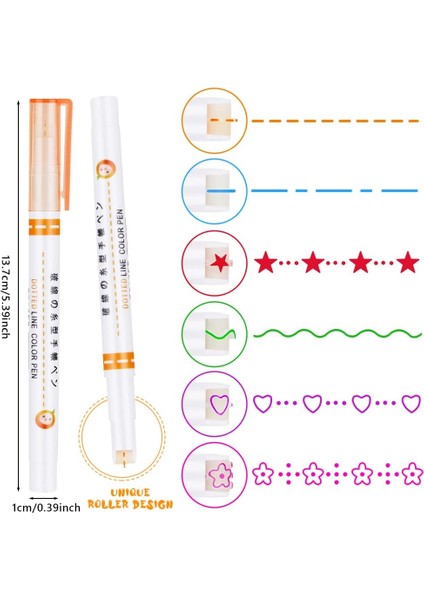 6'lı Desenli Silindir 6 Şekil Çizim Mühür Kalemi Fosforlu Çizgi Vurgulayıcı Linear Color Pen fiyatları