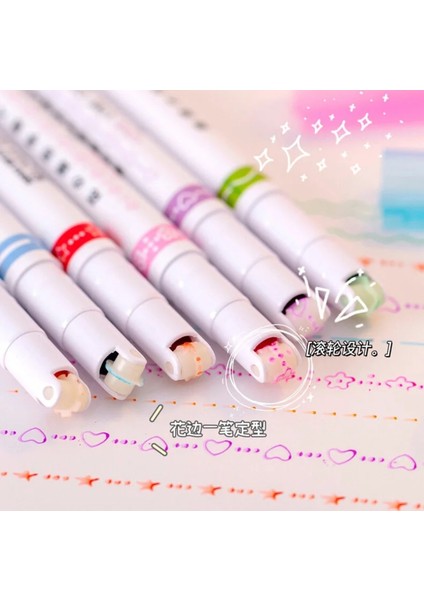 6'lı Desenli Silindir 6 Şekil Çizim Mühür Kalemi Fosforlu Çizgi Vurgulayıcı Linear Color Pen