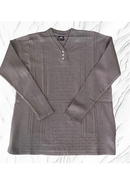 Bej Renk Düğme Detay Anne Triko Kazak