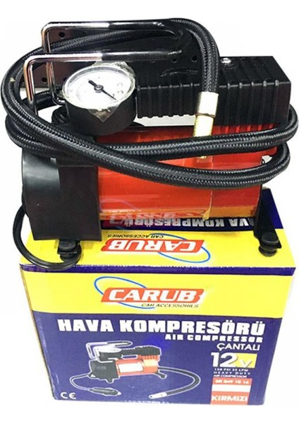 Hava Kompresörü 12V Metal Kırmızı Gövdeli