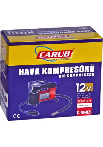 Hava Kompresörü 12V Metal Kırmızı Gövdeli