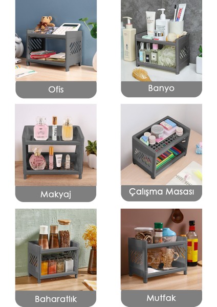 2 Katlı Mutfak Tezgah Üstü Rafı Çok Amaçlı Dolap Baharatlık Düzenleme Organizeri Antrasit fiyatları