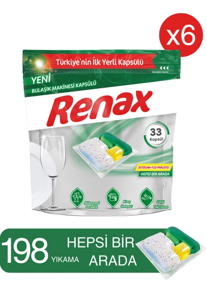 Renax Bulaşık Makinesi Kapsülü Hepsi Bir Arada 33 Lü - 6 Paket