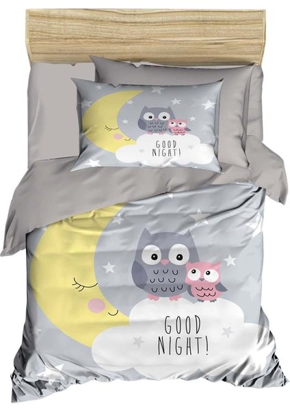 Yenidoğan Kız / Erkek Unisex Bebek Nevresim Takımı %100 Pamuklu Good Night Gri