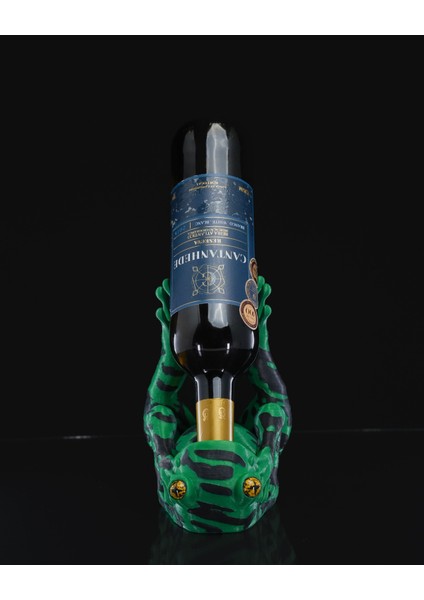 Dekoratif Çizgili Kurbağa Figürlü Şarap Tutacağı Şaraplık