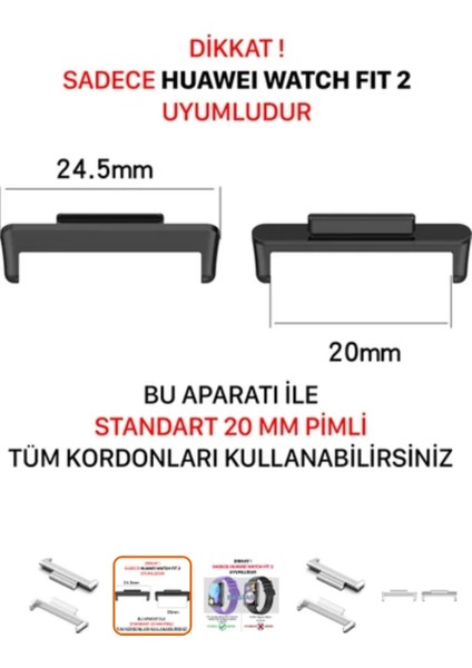 Huawei Watch Fit 2 Için 20 mm Kordon Dönüştürücü Çelik Aparat Siyah modelleri