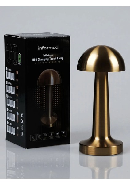 USB Şarjlı Dokunmatik Eskitme Gold Renk Masa Lambası FL-8055 (3 Renk)