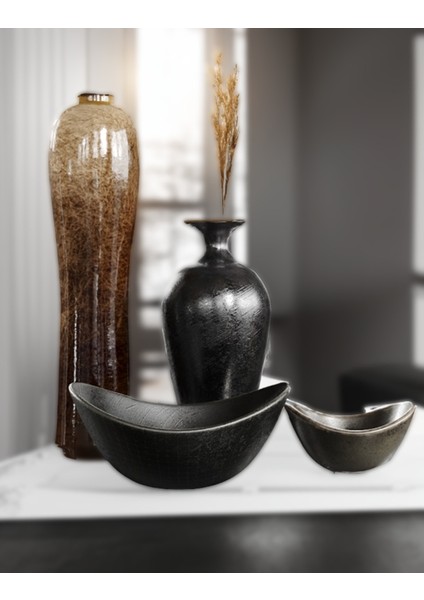 Somatic Modern Vazo ve Kayık Dekor Büyük Boy 25 cm Dekoratif Sert Plastik Vazo 4'lü Set