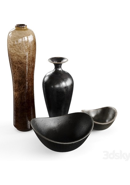 Somatic Modern Vazo ve Kayık Dekor Büyük Boy 25 cm Dekoratif Sert Plastik Vazo 4'lü Set
