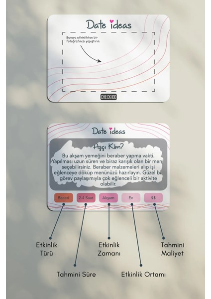 Date Ideas, Sevgili ile Yapılacak 32 Fikir Kartı, Sevgiliye Hediye,kazı Kazan,randevu Kartları Oyunu