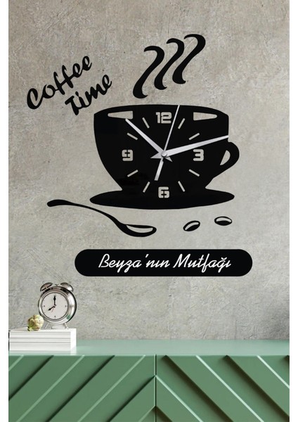 Tekno Trust Kişiye Özel Coffee Time Yazı Dekorlu Ahşap Duvar Saati - Mutfak Saati 50CM fiyatları
