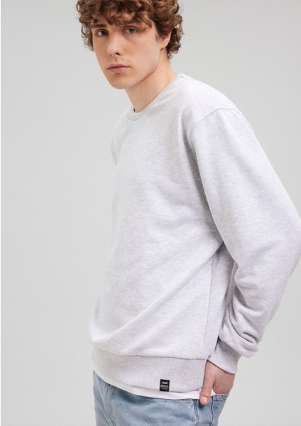 Bisiklet Yaka Gri Basic Sweatshirt 0S10127-85438