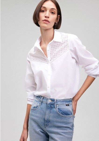 Dantel Detaylı Beyaz Gömlek 1210664-620