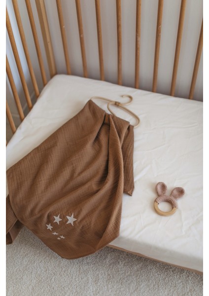%100 Organik Pamuk Müslin Bebek Örtüsü - Yıldız Nakışlı Kahve 90X100 cm Çok Amaçlı Müslin Örtü fiyatları