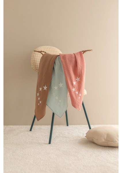 %100 Organik Pamuk Müslin Bebek Örtüsü - Yıldız Nakışlı Kahve 90X100 cm Çok Amaçlı Müslin Örtü fırsatları