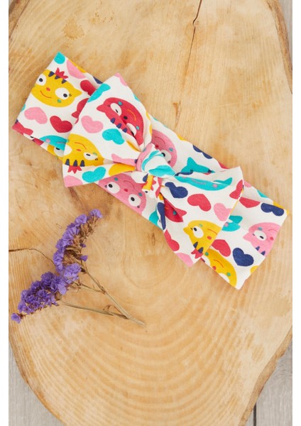 Renkli Kedi Desenli El Yapımı Yumuşak Fiyonk Bağlamalı Doğal Pamuklu Penye Bebek Çocuk Kız Bandana Gökkuşağı Serisi