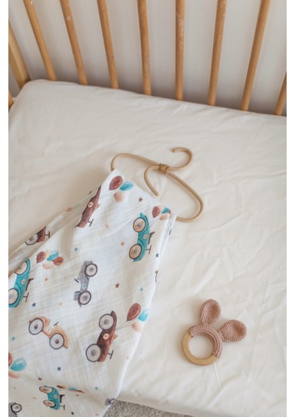 %100 Organik Pamuk Müslin Bebek Örtüsü - Araba Baskılı 90X100 cm Çok Amaçlı Müslin Örtü fiyatları