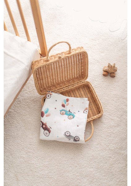 %100 Organik Pamuk Müslin Bebek Örtüsü - Araba Baskılı 90X100 cm Çok Amaçlı Müslin Örtü fırsatları