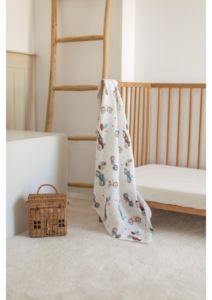 %100 Organik Pamuk Müslin Bebek Örtüsü - Araba Baskılı 90X100 cm Çok Amaçlı Müslin Örtü indirimleri