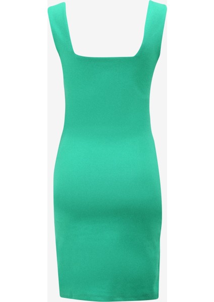 Kare Yaka Düz Yeşil Mini Kadın Elbise F4SL-ELB0649 fiyatları