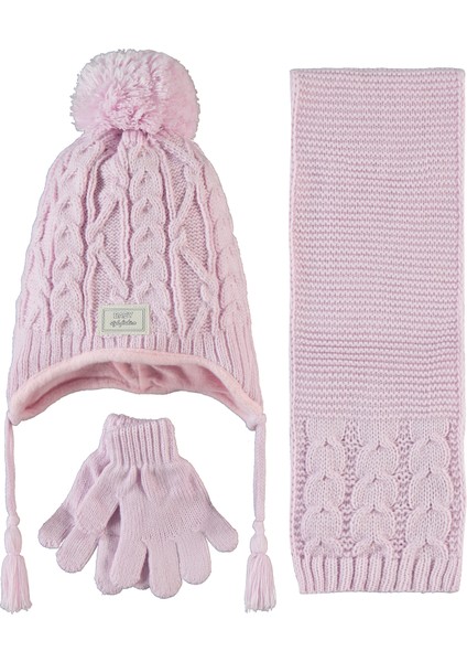 Kız Çocuk Atkı Bere Eldiven 1-4 Yaş Pembe